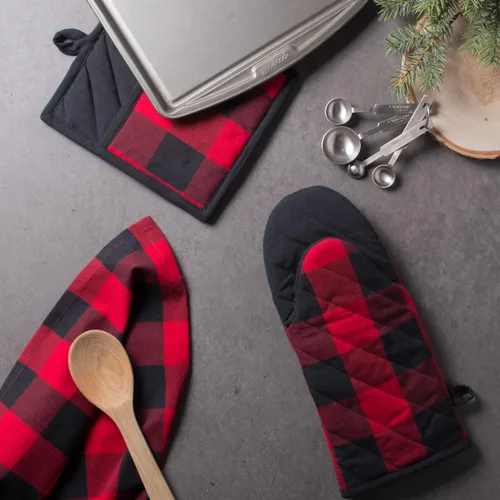 Miniatura 5 de DII Buffalo Check Kitchen Collection, juego de cocina clásico de granja, agarradera, rojo y negro, 2 piezas