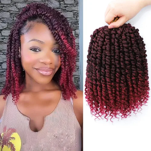 Miniatura 31 de Cabello Passion Twist de 12 pulgadas, 8 paquetes, cabello de ganchillo pretrenzado para mujeres negras, cabello rizado de ganchillo preenlazado, 1b#