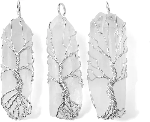 Miniatura 4 de Top Plaza - Collar de cristal curativo de piedra natural cruda, diseño de árbol de la vida, envuelto en alambre, con dije de cuarzo transparente