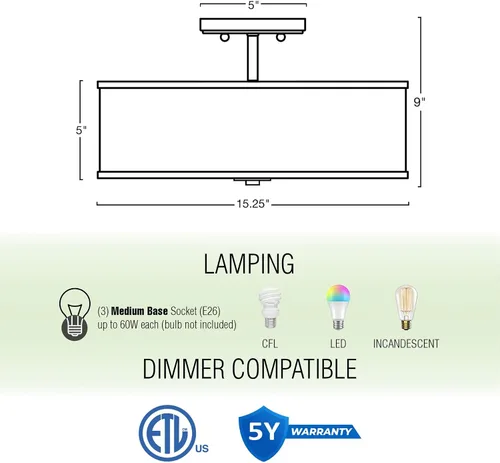 Miniatura 4 de Kira Home Chloe Lámpara de techo moderna de 15 pulgadas con pantalla de tambor de tela blanca, accesorio colgante de 3 luces con difusor de vidrio
