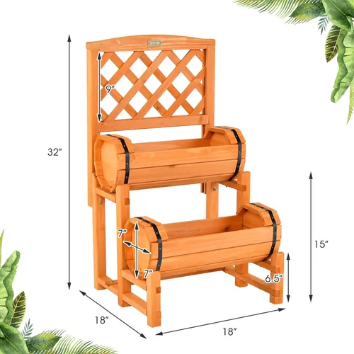 Miniatura 3 de S AFSTAR Cama de jardín elevada de 2 niveles con enrejado, maceta de madera con enrejado de diamante, maceta elevada para plantas trepadoras de vid