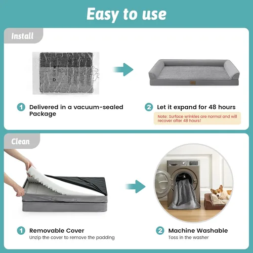 Miniatura 7 de COZY KISS Camas ortopédicas para perros de tamaño grande, sofá XL para mascotas con forro impermeable, sofá de espuma para mascotas de hasta 100 Gris