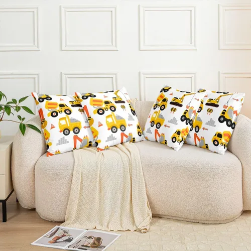 Miniatura 6 de Juego de 2 fundas de almohada de construcción de 16 x 16 pulgadas, fundas de almohada suaves para camiones, fundas de cojín para sala de estar