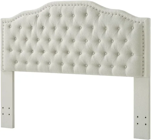 Miniatura 3 de 24KF - Cabecera tapizada con botones capitonados y adornos de cabezal de clavo, elegante cabecera completa en tela bouclé, 6031-Q-Boucle-Beige