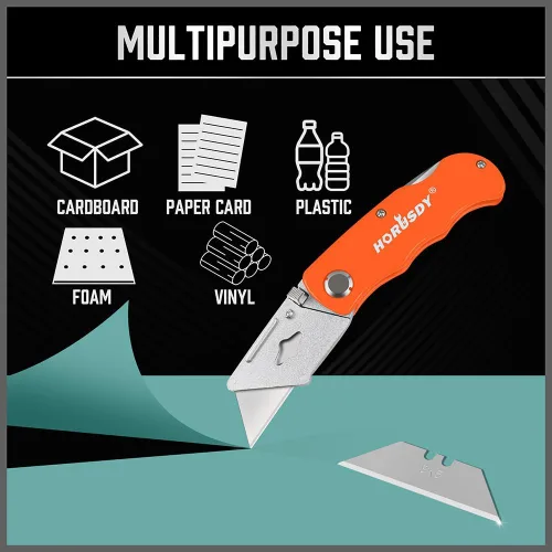 Miniatura 5 de HORUSDY Paquete de 100 cuchillas para cuchillos utilitarios, reemplazo de cuchillas para cortador de caja con dispensador, acero al carbono SK5