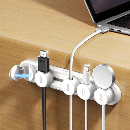 Miniatura 9 de Organizador magnético 5 en 1 para cables JOYROOM [pista deslizante ajustable] para debajo del escritorio, organizador de cables adhesivos