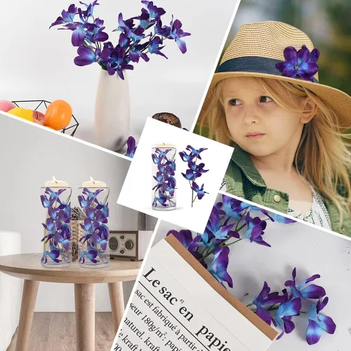 Miniatura 7 de 60 cabezas de orquídeas artificiales, 12 piezas de flores de orquídeas artificiales para velas flotantes, centros de mesa de boda, decoración