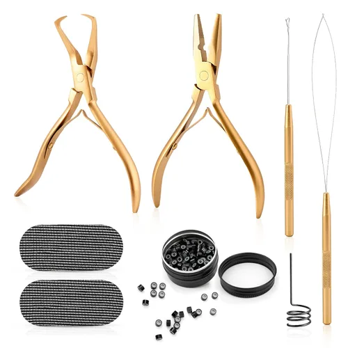 Miniatura 10 de Gomake Microlinks - Kit de extensiones de cabello, alicates para cerrar y quitar extensiones de cabello, gancho para tirar de microcuentas y Negro