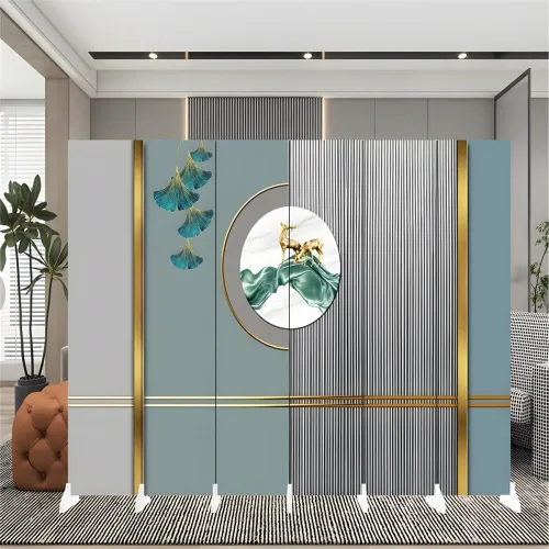 Miniatura 22 de Divisor de habitación, 6 paneles de madera plegables de privacidad con base de pies más anchos, separador de habitación portátil independiente