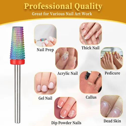 Miniatura 6 de Brocas de uñas 5 en 1, brocas de carburo de tungsteno, rotación bidireccional, brocas de seguridad avanzadas profesionales, herramienta de lima