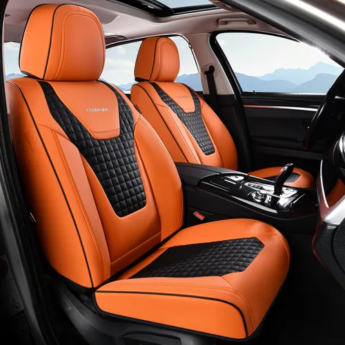Miniatura 15 de Coverado Fundas de asiento de automóvil, juego completo de fundas de asiento de cuero sintético, fundas protectoras de asiento de lujo, ajuste Rojo
