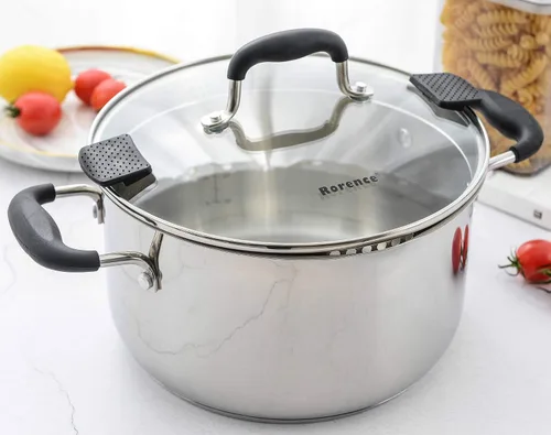 Miniatura 9 de Rorence - Olla sopera de acero inoxidable con boquilla de vertido y mangos de silicona y tapa de vidrio con colador - 3.7 cuartos