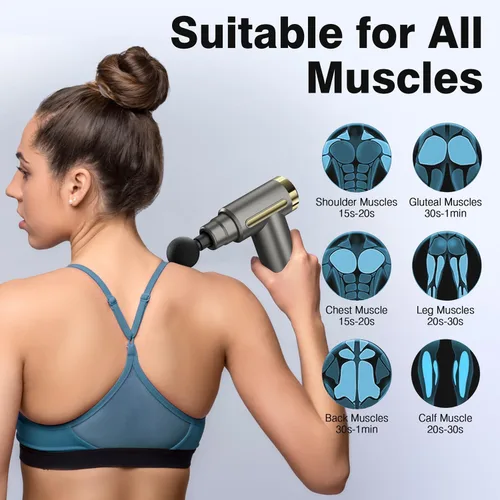 Miniatura 6 de COTSOCO - Mini pistola de masaje manual, de tejido profundo con 6 velocidades, masajeador muscular inalámbrico con 4 cabezales, carga tipo C