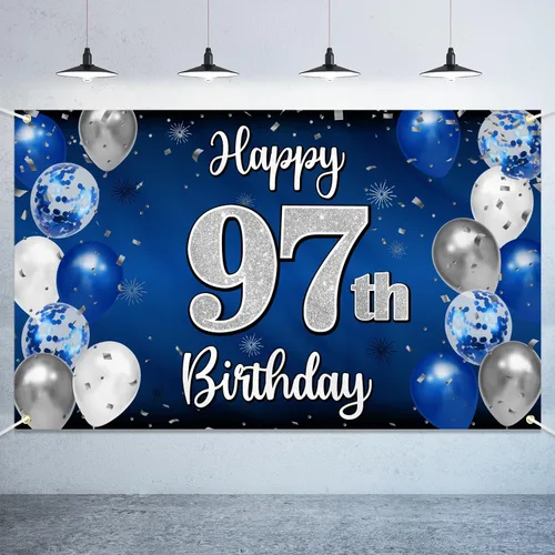 Miniatura 11 de Decoraciones de Feliz 11º Cumpleaños, Globo Azul y Plateado Grande Pancarta de Fondo de Cumpleaños, Brindemos por Once Años Suministros de Fiesta