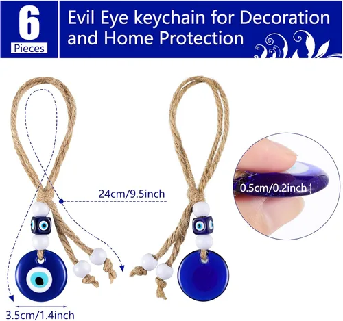 Miniatura 2 de Hicarer 6 dijes de cuentas de ojo turco azul turco para manualidades, cuentas de vidrio, adorno colgante de pared con cuerdas para llavero