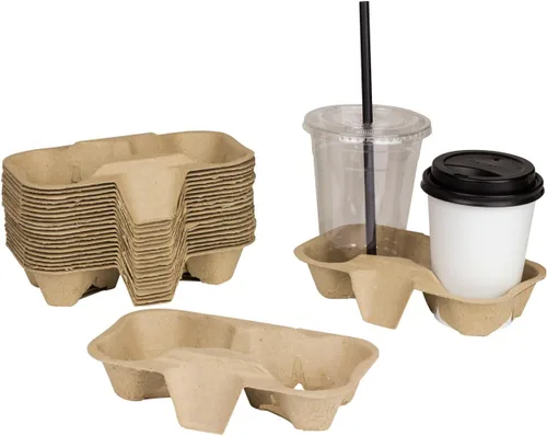 Karat Portabebidas desechable | Paquete de 600 | Bandeja portadora de bebidas de fibra moldeada de 2 tazas (tazas de 8 a 24 onzas) resistente, fácil