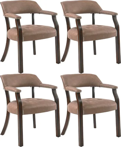 Miniatura 17 de Sillas de comedor con tapizados y brazos, silla de escritorio de oficina con remaches de metal. Sillas de capitán de jefe de PU, taburetes