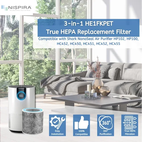 Miniatura 2 de Nispira HC452 HP102 Filtro de repuesto para purificador de aire Shark NanoSeal HP102PET, HP100, HP105 HC450, HC451, HC455, UA455 3 en 1, pieza