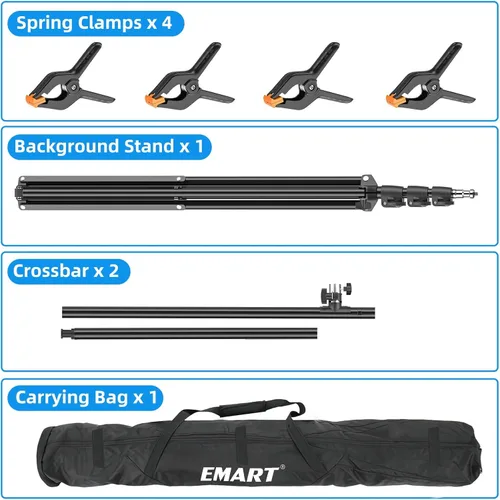 Miniatura 6 de EMART Kit de soporte de fondo portátil en forma de T de 8.5 x 5 pies con marco ajustable, 4 abrazaderas de resorte y bolsa de transporte