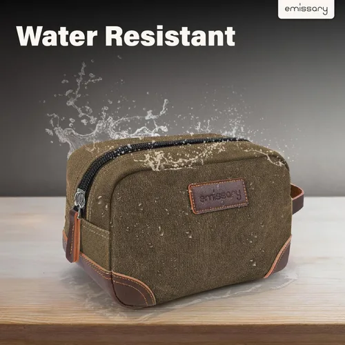 Miniatura 6 de emissary Bolsa de Aseo para Hombre de Cuero y Lona Bolsa de Aseo de Viaje Kit Dopp para Hombre Bolsa de Afeitar para Accesorios de Viaje, Marrón