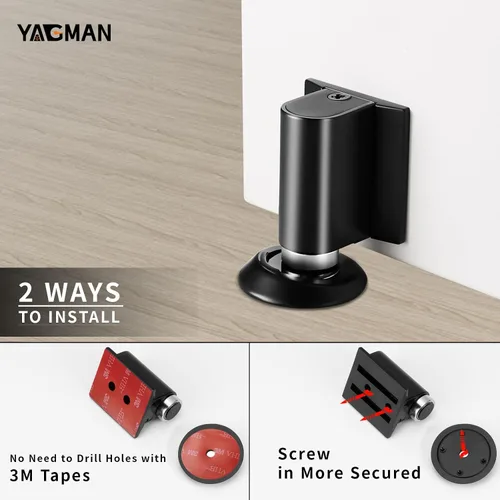 Miniatura 5 de Paquete de 2 topes magnéticos retráctiles para puerta, soporte de fondo de puerta sin perforación, soporte de puerta resistente para piso con Negro