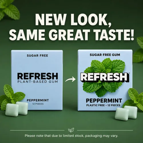 Miniatura 3 de Refresh Gum, Sin azúcar, natural, xilitol, goma de mascar de larga duración, sabores naturales, ingredientes orgánicos, sin plástico, sin OMG, sin