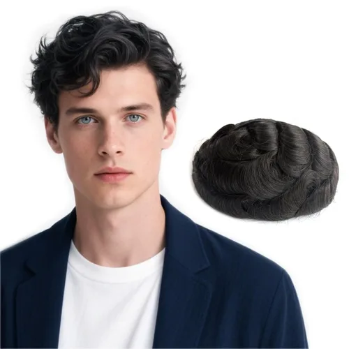 Miniatura 10 de Hywel Toupee para hombres con cabello humano 100% real, parte superior mono con revestimiento de poliéster alrededor de la gorra para hombre, piezas