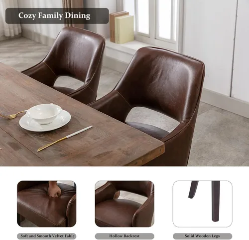 Miniatura 7 de Juego de 2 sillas de comedor tapizadas de piel sintética con respaldo hueco, asiento acolchado, patas de madera para restaurante/decoración