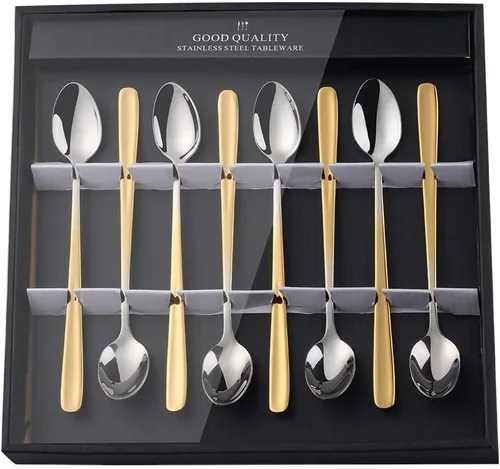 Miniatura 8 de YDware - Juego de cucharas de té helado de mango largo, cucharas doradas de cambio gradual de 7.87 pulgadas, cucharas de cóctel de acero inoxidable