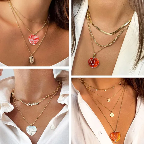 Miniatura 2 de Bestyle Collar de cristal curativo envuelto en árbol de la vida, colgante de piedra natal de 12 meses para parrillas de mujer, joyería de piedras