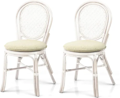 Miniatura 14 de Denver Dining - Silla auxiliar de mimbre hecha a mano con cojín color crema, ratán natural, colonial