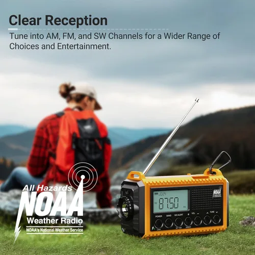 Miniatura 2 de Mesqool 12000 Radio de emergencia, radio meteorológica digital automática NOAA/AM/FM/SW con batería de respaldo, manivela con linterna, cargador