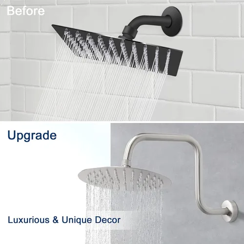 Miniatura 6 de NearMoon Brazo de extensión de ducha en forma de S con brida, tubo extensor de cabezal de ducha de altura alta de acero inoxidable, extensión Níquel