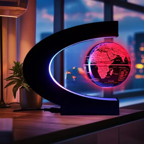 Miniatura 3 de Magnetic Levitation Floating Rotating World Globe with LED Frame Lights, C Shape Levitating Globe, Touch Switch Night Light, Cool Tech Gifts for Men