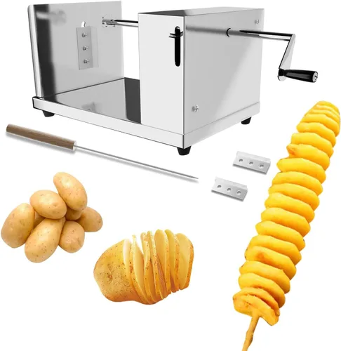 Cortador de papas en espiral, cortador de papas fritas, cortador manual de papas rizadas de acero inoxidable, papas fritas rizadas, pepinos,