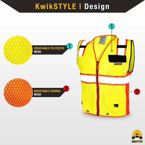 Miniatura 2 de KwikSafety - Charlotte, NC - Chaleco de seguridad clásico y supremo [bolsillo gigante] Clase 2 Trabajo PPE ANSI probado OSHA Cumple con OSHA
