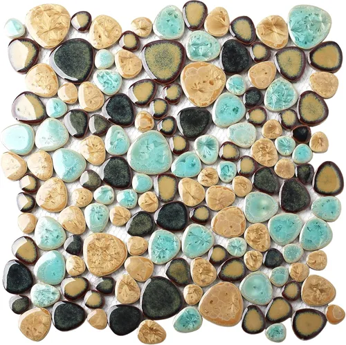 Miniatura 10 de Blujellyfish Azulejo de Porcelana de Guijarro Cerámico de Mosaico Azul Esmaltado para Piscina, Baño, Ducha, Pared y Suelo TSTGPT001