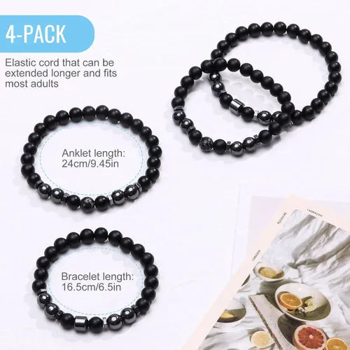 Miniatura 5 de Emibele Pulsera de desintoxicación linfática delgada para mujer, cuentas de hematita, obsidiana, antihinchazón, estiramiento para aliviar