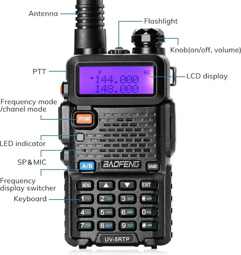 Miniatura 3 de Baofeng UV-5R 8W Radio bidireccional de doble banda, UV-5RTP Radio de mano con auricular, batería de 1800mAh, cargador de escritorio, 128CH, soporte