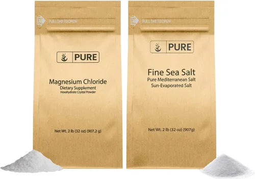 Pure Original Ingredients Paquete de cloruro de magnesio y sal marina fina (2 lb) polvo fino, grado alimenticio
