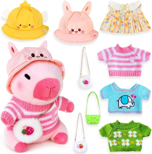 Miniatura 14 de Capybara Peluche con 9 piezas de Ropa y Accesorios, 10.2 pulgadas Lindo Animal de Peluche Capybara, Juguetes de Peluche para Vestir, Lindos Peluches