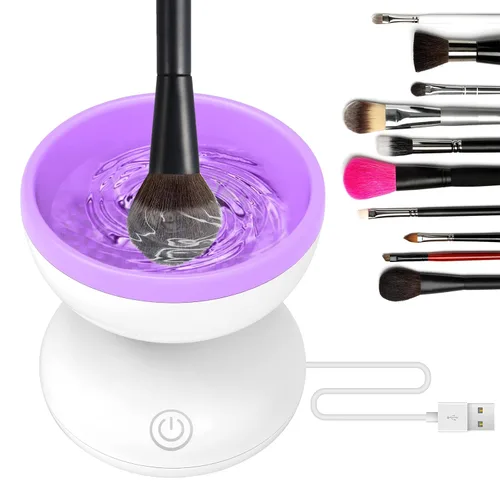 Máquina limpiadora de brochas de maquillaje eléctrica morada, limpiador de brochas de silicona para Windspeed para brochas de maquillaje de belleza,