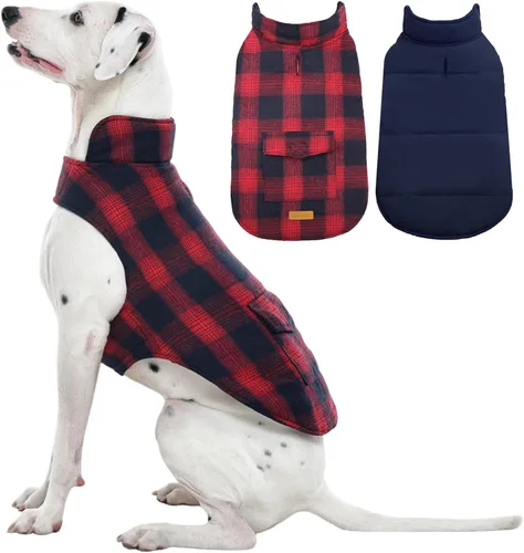 Miniatura 27 de Kuoser - Abrigo de invierno para perro, chaqueta reversible, abrigo cálido de estilo británico, de clima frío, ropa resistente al viento, chaleco