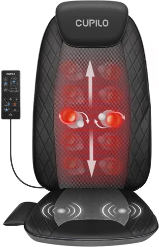 CuPiLo - Masajeador de espalda para alivio del dolor de tejido profundo - Masajeador de espalda Shiatsu con calor para silla, almohadilla de masaje