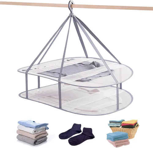 Miniatura 8 de Estante de secado de ropa plegable de malla de 1 nivel con fijación interna, apilable, estante portátil para colgar suéteres, camisetas, prendas
