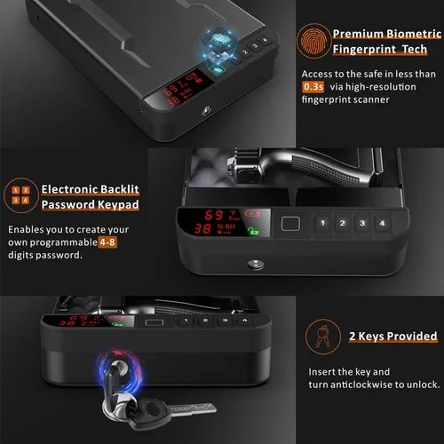 Miniatura 2 de Z ZLJUAN - Caja fuerte portátil para armas y pistolas con pantalla LCD de temperatura, humedad, huella digital biométrica, cerradura con teclado