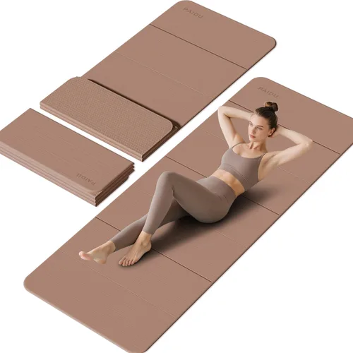 Miniatura 10 de PAIDU Esterilla de yoga plegable de 0.394 pulgadas de grosor, material POE, portátil, multifuncional, plegable, cómoda y duradera, fácil de llevar