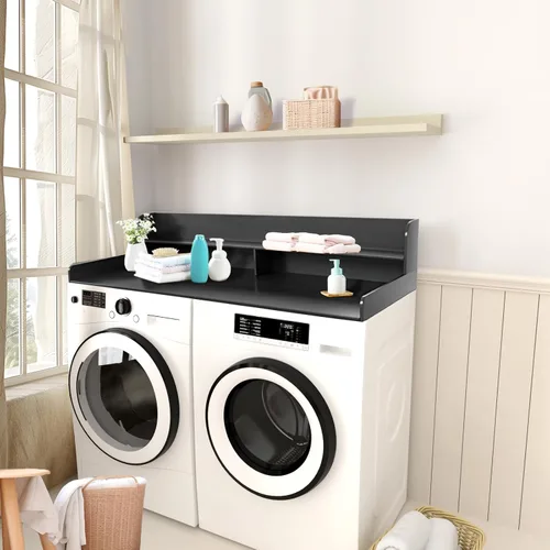 Miniatura 7 de Estante de encimera de 2 niveles para lavadora y secadora, decoración de lavandería blanca con almohadillas antideslizantes, almacenamiento