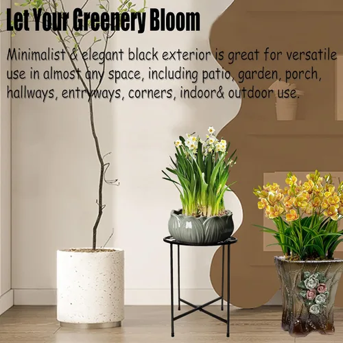 Miniatura 2 de Juego de 1 soporte para plantas para interiores y exteriores de 15 pulgadas de alto, diseño retro, con revestimiento de metal redondo a prueba