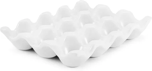 Miniatura 18 de Flexzion Organizador de huevos cerámico para nevera - Bandeja de huevos de 6 tazas, contenedor de porcelana para media docena, organizador de Gris